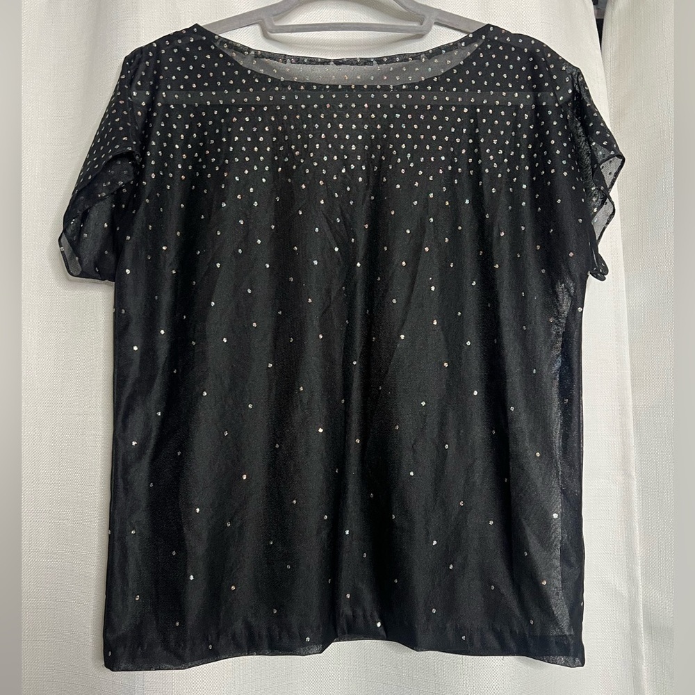 Black Sheer Ombre Glitter Dot Top Medium - Picture 4 of 7